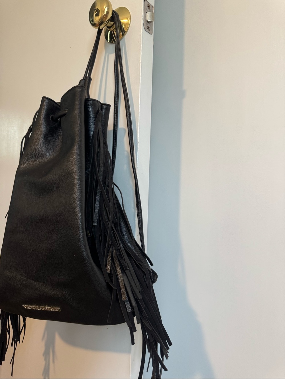 Victoria's Secret Black Fringe Drawstring Backpack - Picture 4 of 6